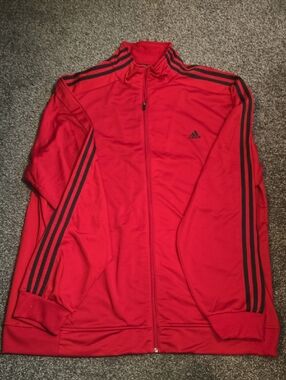 adidas Red Track Jacket with Black Stripe Trim